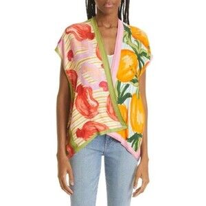FARM RIO Fruit‎ Scarves Printed Satin Blouse  Boho Art To Wear Size Medium